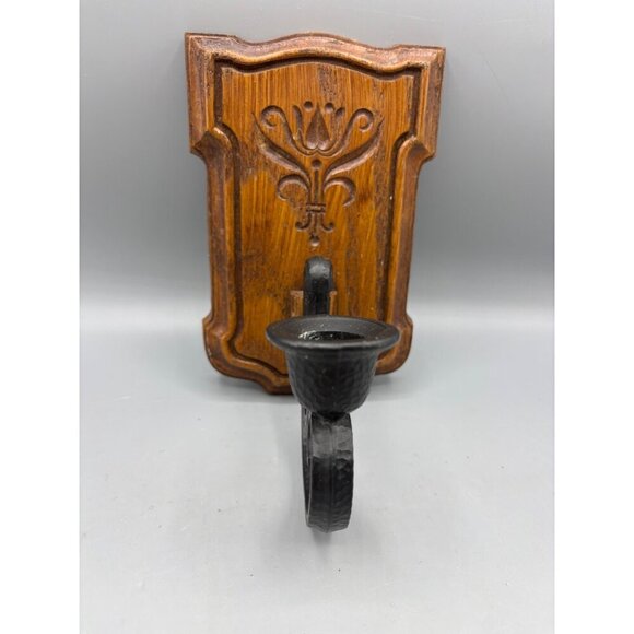 Vtg Homco Faux Wood Wall Sconce Candle Holder Colonial Style - Picture 3 of 6
